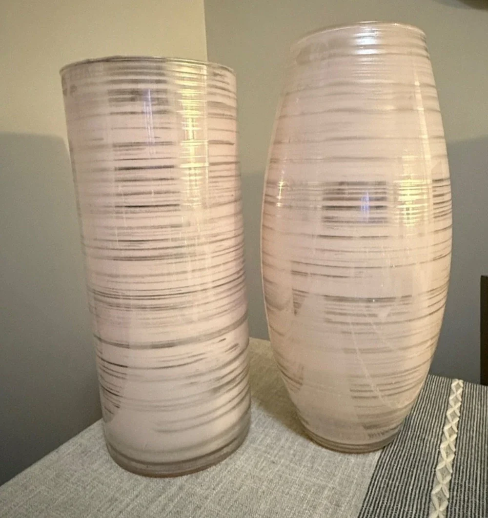 🏺Large Decorative Glass Vases Neutral Striped Design | 14” & 15” | Set of 2